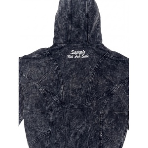 Sweat à capuche zippé pour homme, style vintage délavé à l'acide, coupe oversize, design à empiècements coupés et cousus, streetwear, en molleton épais - Product Image 4