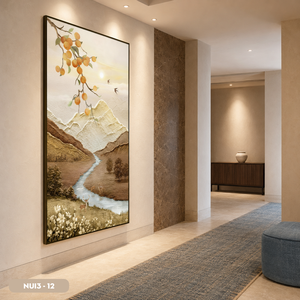 Peinture murale paysage de montagne en soie à bon prix, cascade de montagne et rivière, œuvre d'art faite à la main, vente en gros d'usine Vietnam - Product Image 4