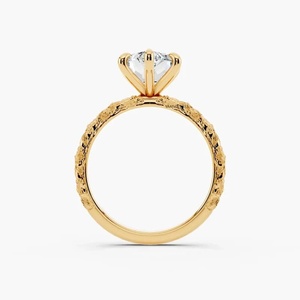 Anillo de compromiso solitario floral vintage con diamante cultivado en laboratorio de corte marquesa holandés certificado por IGI en oro de 10K/14K/18K y plata 925/935 - Product Image 2