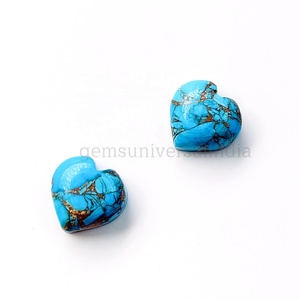 Cabochons en turquoise cuivrée lisses sculptés à la main en forme de cœur 10 MM Turquoise fantaisie Pierre précieuse en vrac pour la fabrication de bijoux en gros - Product Image 1
