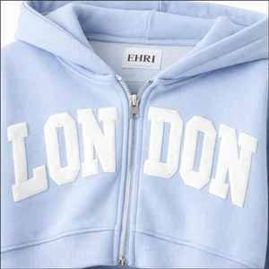 Sudadera con capucha corta de mezcla de algodón para mujer, con cremallera, 300g, estampado de letras London, estilo oversize Y2K, fabricación en India (OEM/ODM) - Product Image 2