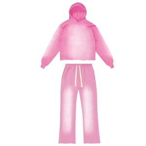 High Quality Breathable Printed Vintage Fleece Hooded Jogger <b>Tracksuit</b> Full Length Hoodies Set Unisex Custom Streetwear 100% - Product Image 5