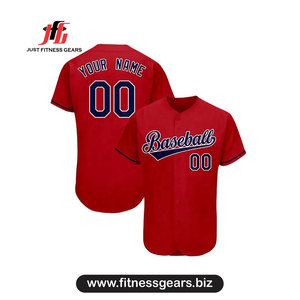 Camiseta de Béisbol Roja Personalizada de Manga Corta Unisex para Adultos, de Poliéster que Absorbe la Humedad, con Nombre del Equipo Impreso - Product Image 1