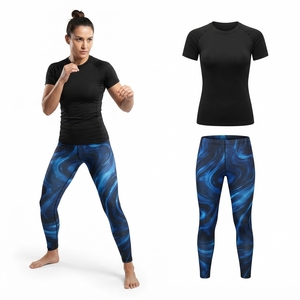 Ensemble d'entraînement de boxe MMA à manches longues pour femmes, dégradé violet, sublimation, kit de compression respirant - Product Image 4