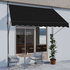 Tenda da Sole Retrattile Nera 200 cm (L) x 150 cm (P) x (200-300 cm) (A) in Poliestere Spalmato, Installazione Autoportante - Product Image 3