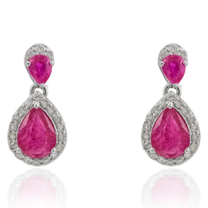 14K Gold Pear Cut Ruby <b>Diamond</b> <b>Dangle</b> <b>Earrings</b> - Product Image 2
