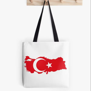 Bolsa de Mano de Lona de Algodón con Estampado de Mapa de la Bandera de Turquía, Bolsa de Compras Reutilizable, Bolsa de Hombro de Tela Blanca para Compras, Bolsa de Viaje de Recuerdo - Product Image 1