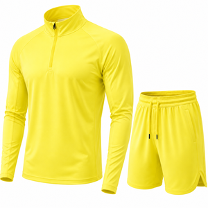 Haven Apparels Men's Quarter-<b>Zip</b> Pullover Shorts Set Solid Breathable Anti-Pilling Knitted 100% Polyester Casual Spring - Product Image 6