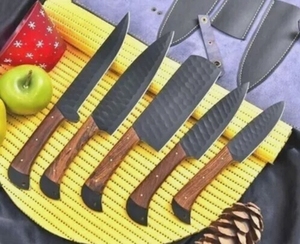 Couteau de chef en acier carbone forgé artisanal haut de gamme, ensemble de couteaux de cuisine 5 pièces avec étui en cuir véritable - Product Image 3