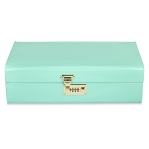 Premium Mint Green Lacquered Wooden <b>Keepsake</b> Trunk <b>Box</b> Decorative Combination Lock Organizer - Product Image 1