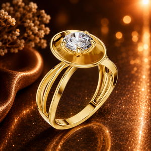 Elegante Anillo de Diamante Solitario Cultivado en Laboratorio en Oro Amarillo con Diseño Moderno de Tallo Dividido para Mujer, Lujo Atemporal - Product Image 1