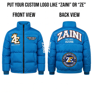 Chaqueta Acolchada Impermeable y Cortavientos con Capucha, 320 GSM, Poliéster Resistente, Diseño de Camuflaje Azul, Panel Acolchado Personalizado con Chenilla - Product Image 1