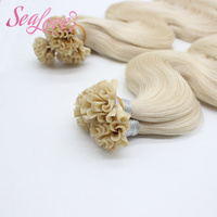Coloration des pointes d'ongles # Extensions de cheveux blonds ondulés pré-collés 60 U Tips, cheveux vierges Remy avec cuticules, pointe en kératine, vente en gros