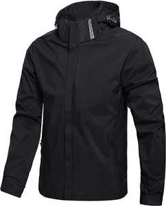 Men's <b>Black</b> Hooded Waterproof Windbreaker <b>Jacket</b> Regular Fit Zipper Closure Sporty Style Winter Outdoor Wear - Product Image 4