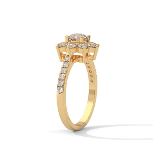 Gold Plated 925 Sterling <b>Silver</b> FlowerRing Round Center Stone Prong <b>Set</b> Wedding Engagement Jewelry for Women - Product Image 3