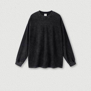 เสื้อยืดแขนยาวผู้ชายทรงโอเวอร์ไซส์ ผ้าฝ้าย 100% คอกลม สีพื้น เรียบง่าย สวมใส่สบาย ผ้าถัก ย้อมสีพื้น สำหรับใส่ในฤดูใบไม้ร่วง - Product Image 6