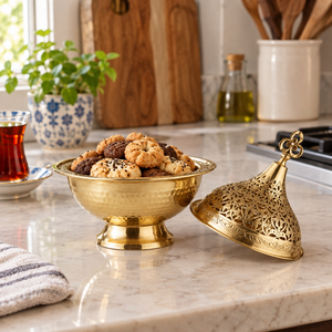 Brûleur d'encens artisanal en laiton avec couvercle floral ajouré et bol sur pied pour Bakhoor, rituels d'encens et décoration intérieure de luxe - Product Image 3