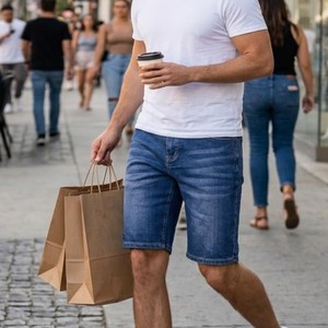 Shorts de Mezclilla para Hombre, Lavado Claro, Corte Recto, Cintura Media, Casuales, Verano, Tela de Algodón Transpirable, Tejido - Product Image 3