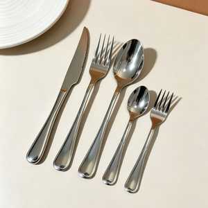 Ensemble de 4 couverts en acier inoxydable avec manche martelé et finition miroir, fourchette, couteau, cuillère, fournitures de restaurant, écologiques - Product Image 3