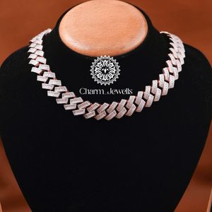 Charm Jewells Moissanite <b>Statement</b> <b>Necklace</b> Brilliant Cut Geometric Link Chain 14K Gold Plated 925 Silver IGI Certified Hip Hop - Product Image 1