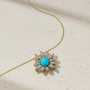 Blue Turquoise Pendant Pendant 925 Sterling Silver 14K Gold Plated Dainty Gemstone <b>Chain</b> Jewelry Gift For Women - Product Image 2