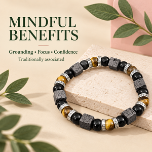 SoulWise กำไลข้อมือหินไทเกอร์อายธรรมชาติประดับลูกปัดสแตนเลสสีดำทองทรงลูกบาศก์ เครื่องประดับแฟชั่นทันสมัย ของขวัญ - Product Image 2