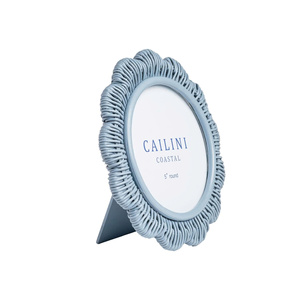 Handmade Coastal Blue Picture <b>Frame</b> for Tabletop Decor - Premium Scalloped Round Rattan Photo <b>Frame</b> - Product Image 4