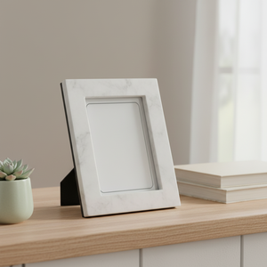 Cadre photo élégant en marbre blanc fait main, pierre naturelle de luxe pour la décoration de la maison, du bureau et comme cadeau, avec support mural - Product Image 1