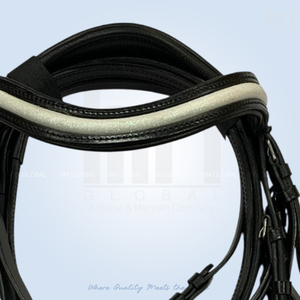 Brida de cuero con logo personalizado al por mayor, con brillantina incrustada, acolchada, para caballo, equipo de doma anatómica, de acero inoxidable - Product Image 5