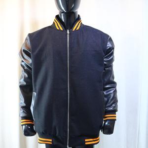 <b>Men's</b> Black Varsity <b>Jacket</b> With PU <b>Leather</b> Sleeves And Orange Trim Zipper Front Casual Autumn Wear Finer Threads - Product Image 2