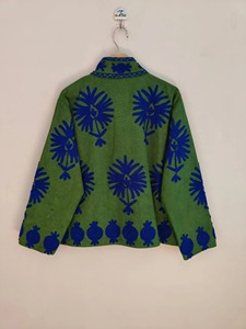 Veste en coton brodée à col mandarin vert, manches longues, style chinois, vêtement d'extérieur décontracté pour adultes, tenue de printemps - Product Image 3