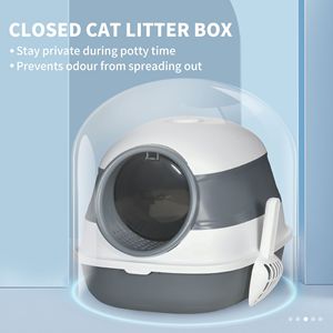 Lettiera per Gatti Coperta a Cupola Bianca e Grigia con Coperchio - Accessori Premium per Lettiera e Gatti - Product Image 5