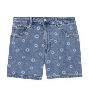 Shorts de Mezclilla de Cintura Alta para Mujer, Estampado Floral, Estilo Casual, Cierre de Botones, Corte Regular, Tela de Algodón Lavado - Product Image 1
