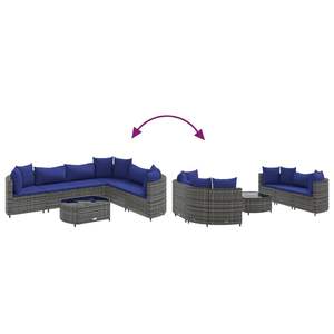 Ensemble de 6 canapés de jardin gris et bleu foncé, table et chaises de patio - Product Image 6