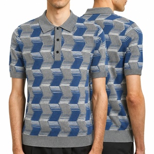 Chemise à manches courtes en tricot pour homme, motif à pois, coupe décontractée, 100% coton, infroissable, imprimé numérique, bleu-gris - Product Image 1