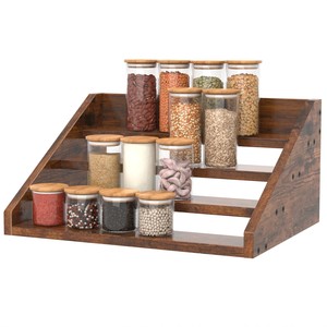 Étagère à épices rustique en bois d'acacia, 4 niveaux, empilable, rangement de cuisine, vente en gros - Product Image 3