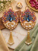 Décoration murale artisanale 3D Paon Shubh Labh en MDF, style traditionnel indien, pour le festival Diwali, Mandir Pooja, maison, bureau, vente en gros
