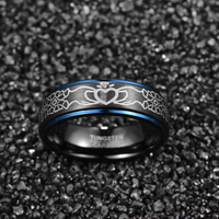 Bague en carbure de tungstène avec rainure bleue et gravure en forme de cœur, alliance brossée de 8 mm pour homme, bijoux pour homme en gros