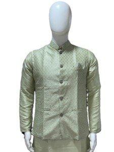 Ensemble 3 pièces de veste Kurta de mariage formel pour homme en tissu de pure soie RN avec broderie et travail de sequins, Designer Koti Royal Festic Quick - Product Image 2