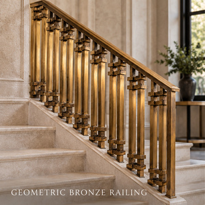 Barandilla de Bronce Colección Gentry con Cuellos Cuadrados Escalonados para Hoteles y Villas de Lujo, Pasamanos y Balaustrada - Product Image 1