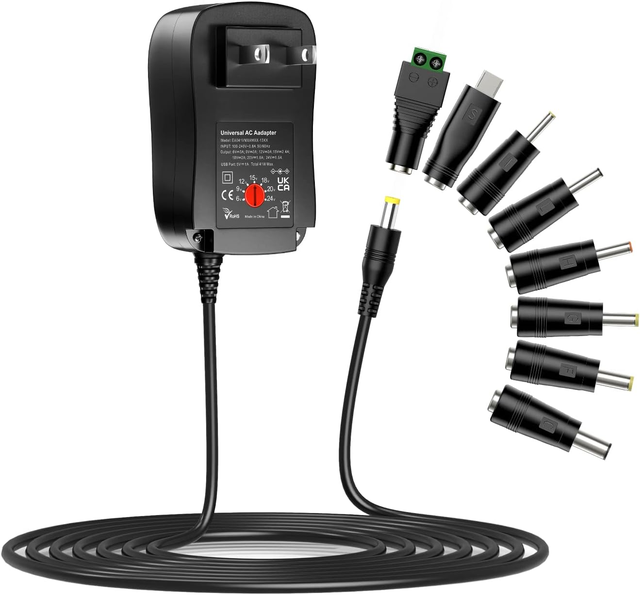 41W Universal 6V-24V AC DC Adapter with 8 Tips 5V1A 5W USB A Port for Household Electronics Router Smart Phone Mp3 Tablets