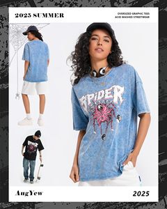 T-shirts amples imprimés délavés à l'acide, T-shirts graphiques streetwear vintage unisexe 100% coton, T-shirts oversize, vêtements d'été, hauts - Product Image 2