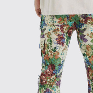 Pantalon cargo tissé à imprimé floral pour hommes, taille élastique, plusieurs poches, style streetwear, tenue décontractée d'été - Product Image 5