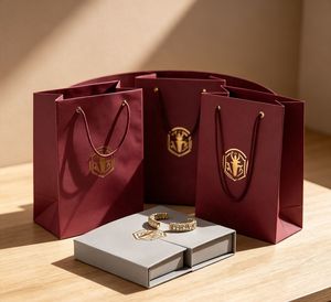 Sacs en papier de luxe pour bijoux en gros, sacs d'emballage élégants pour bijoux, sacs de shopping pour bijoux de créateurs avec logo - Product Image 1