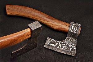 Handmade Damascus Steel 11" Wood Spilitting <b>Viking</b> Bearded <b>Axe</b> with Olive Wood Handle Outdoor Camping Daily Carry <b>Axe</b> OEM ODM - Product Image 3