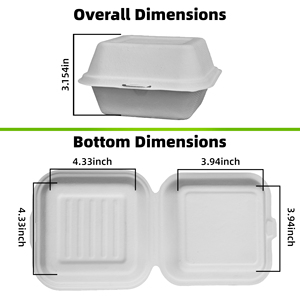 6x6 Inch Heavy Duty Waterproof Eco-Friendly Clamshell Takeout Containers Compostable Bagasse Food <b>Boxes</b> Lids Disposable To-Go - Product Image 2