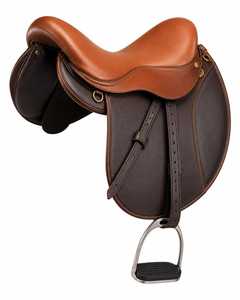 Silla de montar inglesa de cuero premium, marrón bicolor, para salto y doma, fabricada especialmente para equitación. - Product Image 3