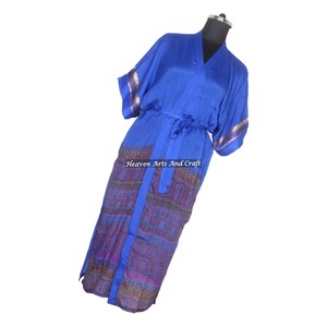 KL017 Kimono Largo de Mujer, Estilo Sari Vintage, Mezcla de Poliéster y Seda, para Otoño e Invierno, con Cierre de Cordón Ajustable - Product Image 1