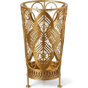 Porte-parapluies moderne en métal doré antique, robuste, artisanal, avec découpes, pour hall d'hôtel, vente en gros - Product Image 1