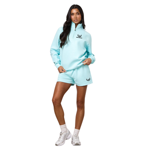 Ensemble sweat-shirt et short en polaire bleu glace pour femme, manches longues, décontracté, pour la détente, le fitness et les activités sportives - Product Image 1